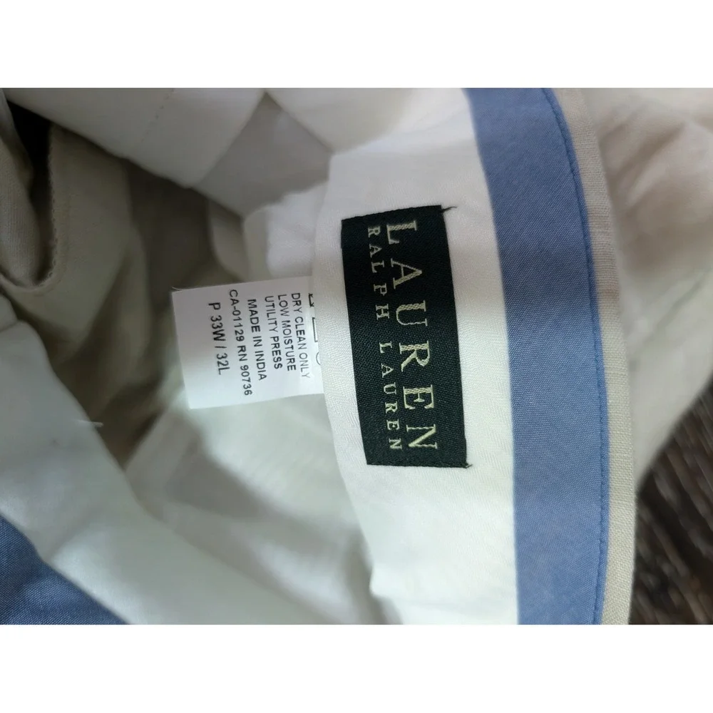 Lauren Ralph Lauren Mens 100% Linen Pants Beige Tan Straight Leg 33W 32L 33x31